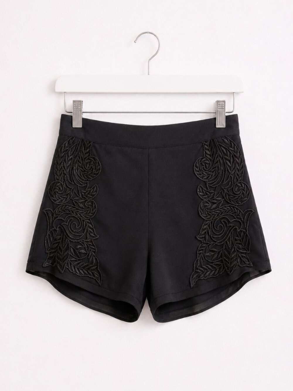 F21 Black Embroidered Floral Lace High Waist Shorts